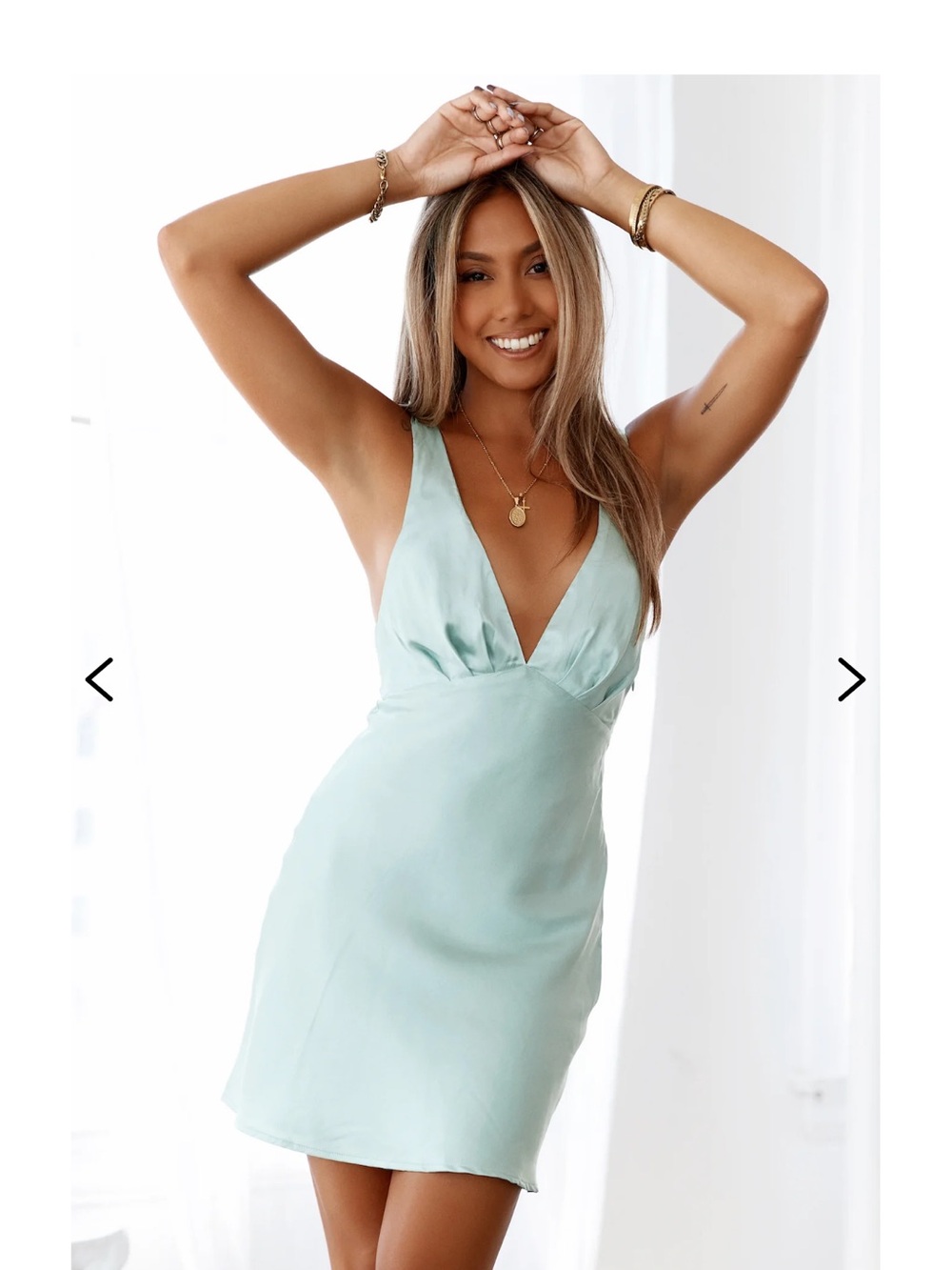 Nwt HELLO MOLLY NIGHT IN CABANA SATIN DRESS SAGE